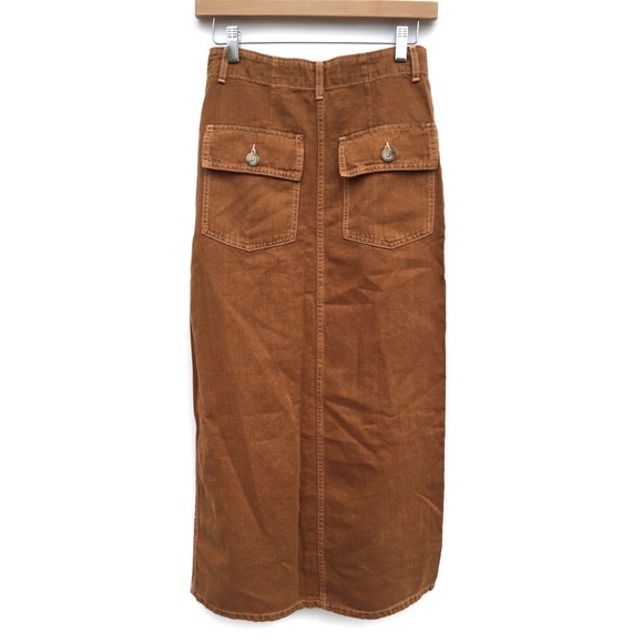 Zara Linen High Waist Patch Pocket Maxi Skirt - Picture 3 of 7